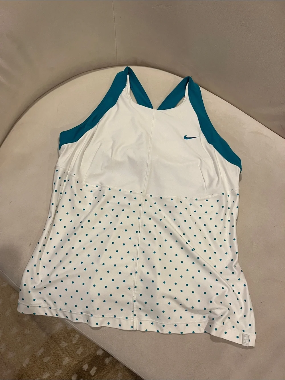 Nike White Tank Top with Teal Polka Dots
